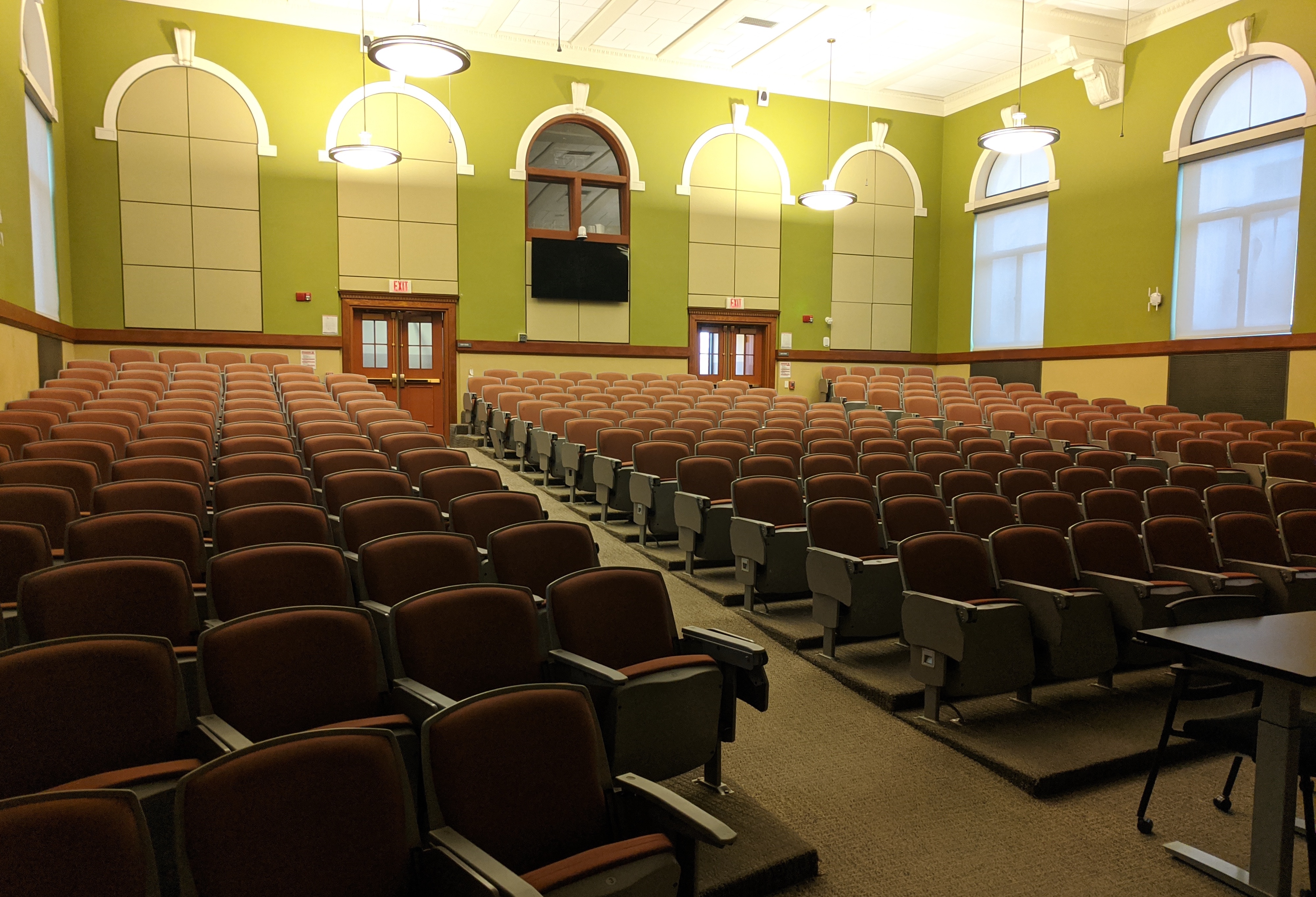 A photograph of an empty classroom