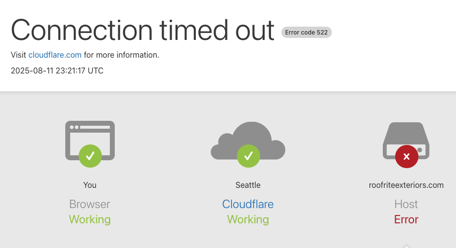 Connection timed out; Error code 522